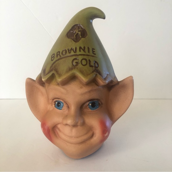 Girl Scouts Brownie Other - Vtg Girl Scouts Brownie Gold Bank Elf Piggy Bank 6.5” W/ Original Box
